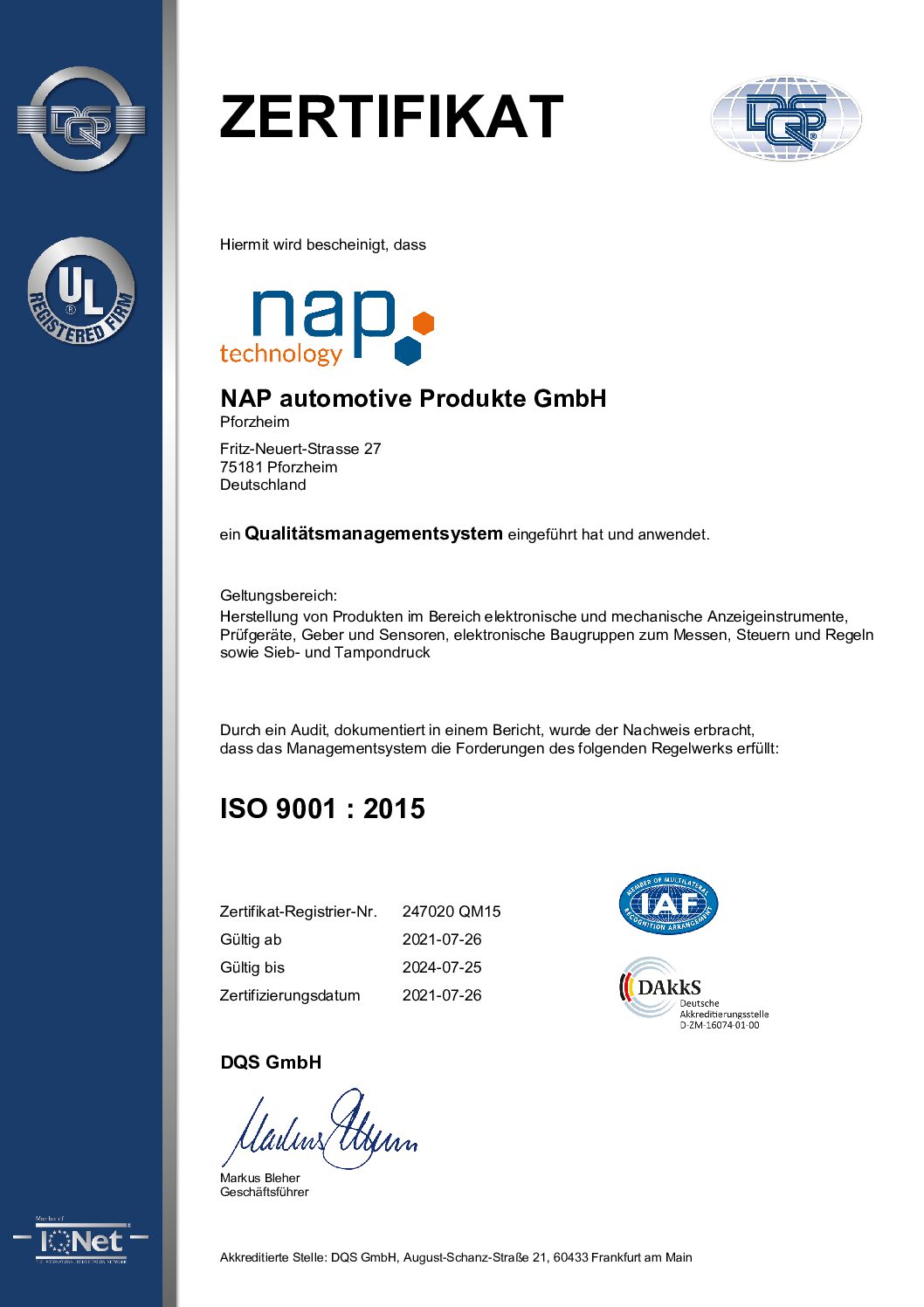 Zertifikat ISO 9001:2015